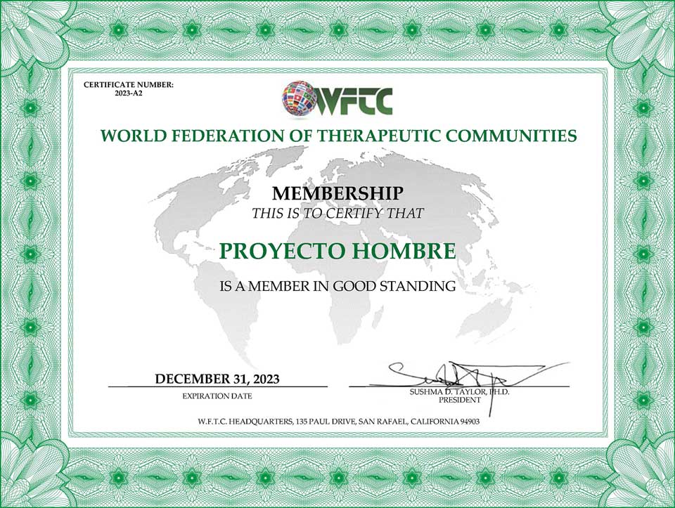 Diploma de la World Federation Of Therapeutic Communities 2023